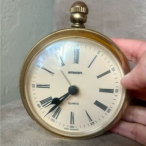 Vintage STAIGER Brass Pocket Watch Style Alarm Clock West Germany Hampton Quartz